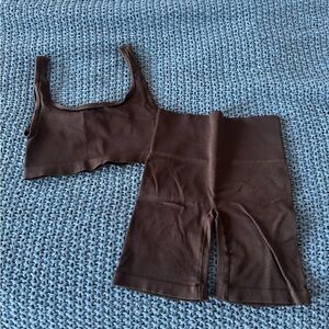 Aritzia Brown Ribbed Crop Top and Shorts Set